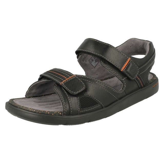 MENS UNSTRUCTURED CLARKS LEATHER RIPTAPE OPEN TOE SUMMER SANDALS UNWILMORE SUN