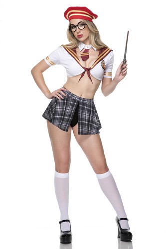 Sexy 6pc Wizard School Girl Harry Potter Womens Halloween Adult Costume