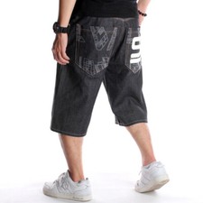 Mens Hip-Hop Black Shorts Jeans Denim Pants Relaxed Baggy Loose W30-W46