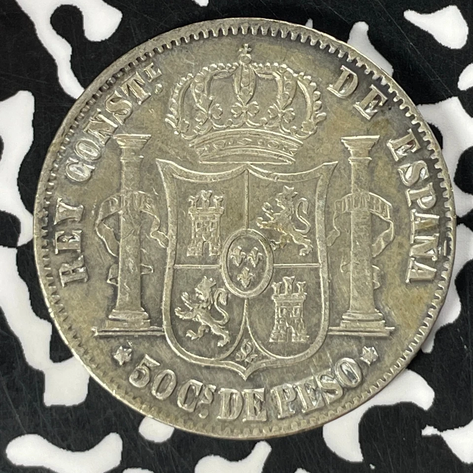 1885/3 Spanish Philippines 50 Centavos Lot#T4681 Silver! - Image 2 of 2