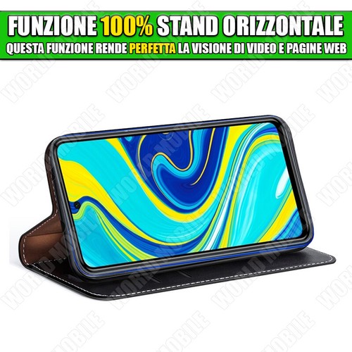 Flip Cover Custodia Magnetica per Xiaomi Redmi Note 9 Pro Portafoglio a Libro - Foto 3 di 8