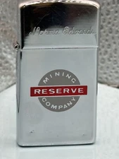 Vintage Reserve Mining Company Advertising High Polish Chrome Slim Zippo Lighter