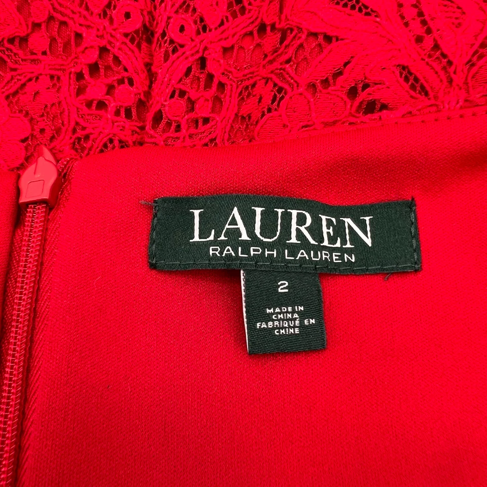 Vestido Ralph Lauren LRL Mujer Encaje Rojo 2 XS Mangas Largas Cuello en V Fiesta de Vacaciones Foto 4 de 4