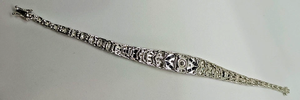 4Ct Rund Labor Erstellt Saphir & Diamant Art Déco Armband 925 Sterlingsilber - Bild 4 von 4