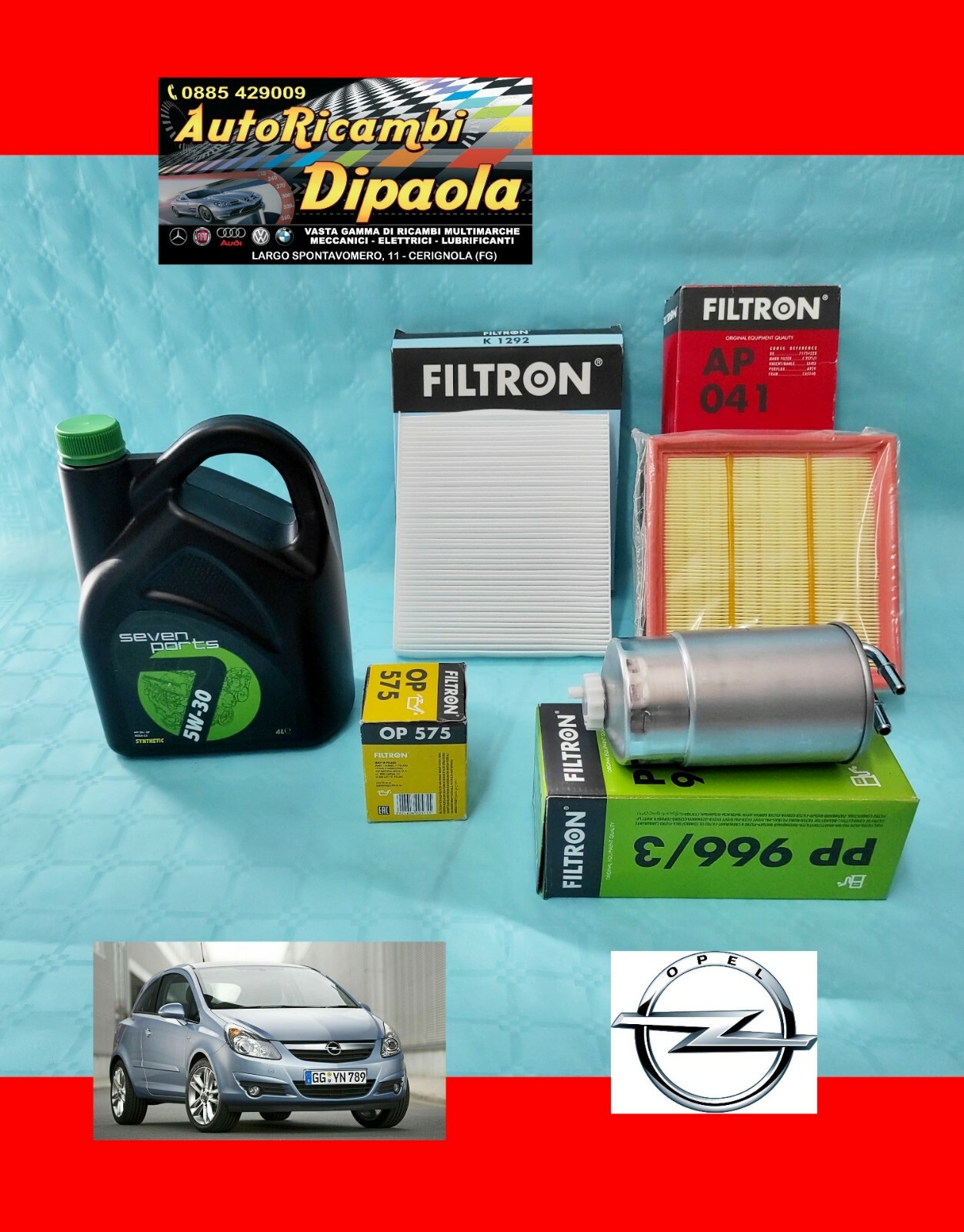 - Senza marca/Generico - - Kit Tagliando Opel Corsa D 1.3 Cdti MULTIJET 55 66 70 Kw 4l Olio 5w30 + Filtri - Immagine 1