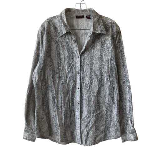 Wrangler Women's Western Shirt Size XL Geometric 99% Cotton Metallic Blouse