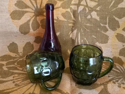 Riihimäen lasi Tuoppi Saara Hopea two (2) beer mugs made of green glass 0,3L.