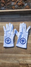 Freemason Square Compass Embroidered White Cotton Gloves Ceremonial Logo