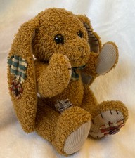 Vintage Cuddle Wit Bunny Plush Stuffed Animal Brown Plaid Bow Tie Buttons 8"