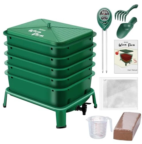 5-Tray Worm Compost Bin, 53QT Worm Composter Indoor & Outdoor, Worm Farm Starter