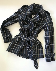 Coach Tattersall Corto Gabardina Abrigo Chaqueta en Azul Marino noche Multi  Tamaño Xs-Nuevo | eBay