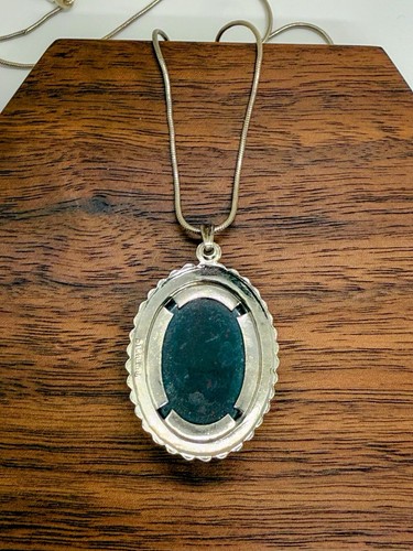Vintage Sterling Silver Bloodstone Pendant On 18” Sterling Chain Jewelry - Picture 6 of 11