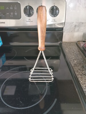 Antique Square Bottom Twisted Metal Potato Masher Primitive