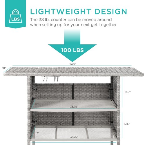 Gray Outdoor/Indoor Bar Shelves Glass Holder Patio Balcony Pool Storage Table - Picture 4 of 7