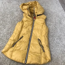 My Anorak Nylon Down Vest 50172CAM Sz S Mustard Yellow Nylon Puffer Hooded