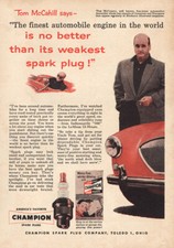 1953 Champion Spark Plugs: Tom McCahill Vintage Print Ad