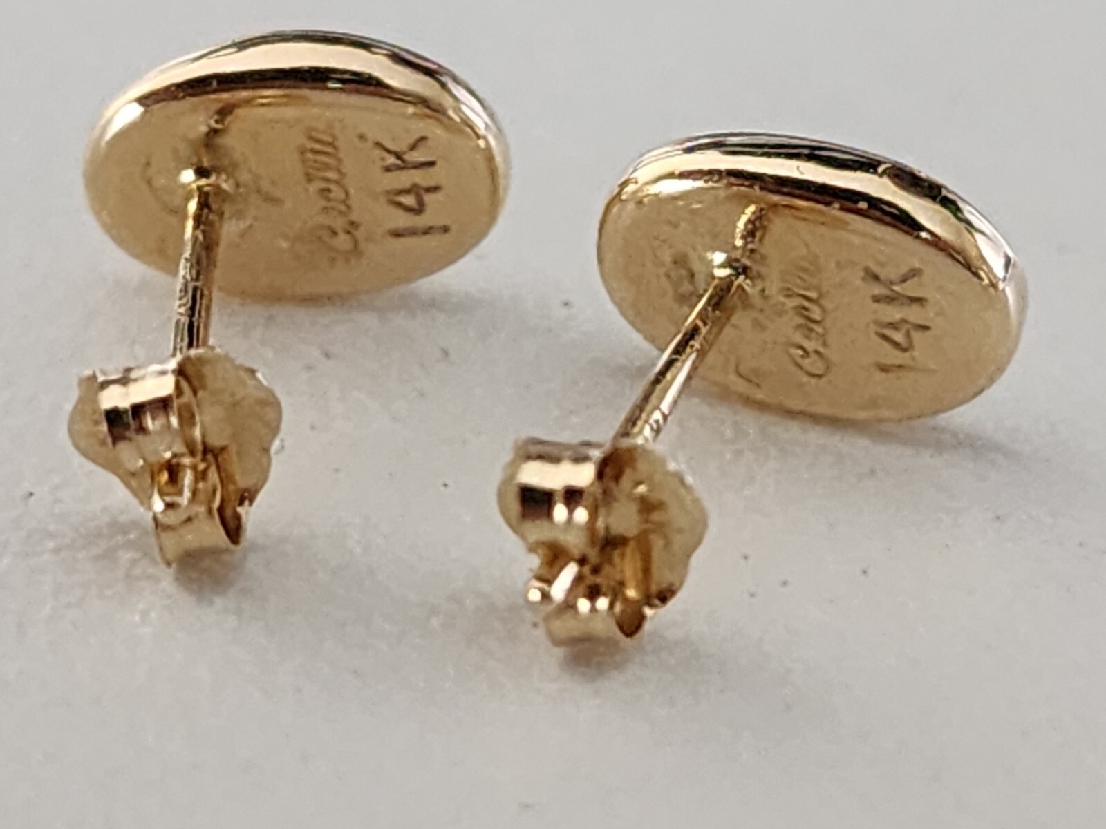14K Solid Gold Porcelain Lighthouse Stud Earrings - image 3
