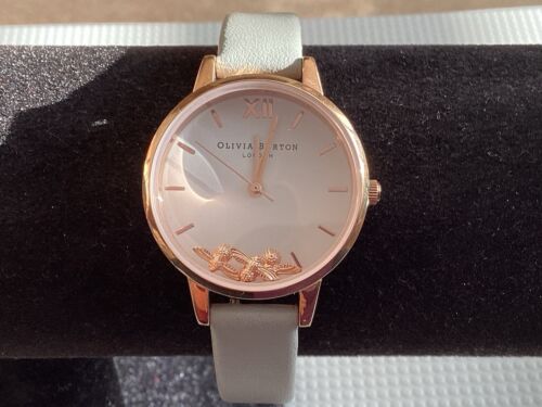 Olivia Burton Rose Gold Busy Bees Watch Grey Strap Boxed