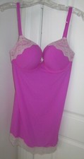 Victoria's Secret 36D Bra Lingerie Chemise Slip Babydoll Lace Gown Large PINK