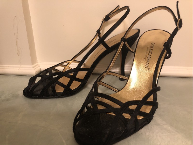 $399 Fabulous Dolce Gabbana Black Satin Strappy Stiletto Heels Sz 6.5
