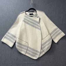 Karen Millen jacket size 12 wool mix cream grey stripe cape poncho blanket style