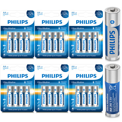 Original 100% PHILIPS AA 24 PCS 1.5v Ultra Alkaline Battery for Alarm System