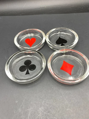 Vintage Federal Glass Playing Card Suits Bridge Poker Game Coasters Set of 4