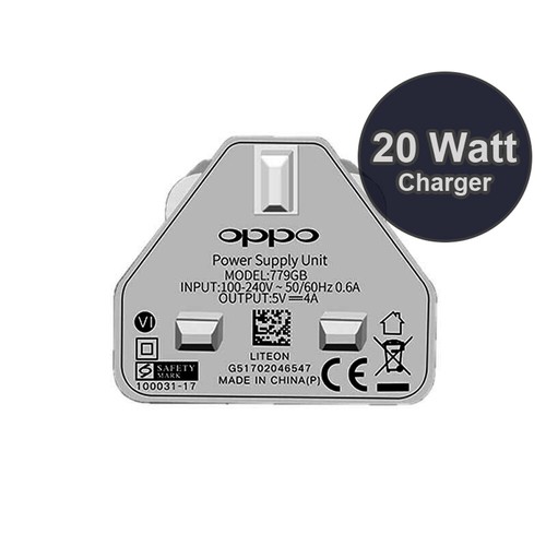 Genuine OPPO Charger VOOC 20W Fast Rapid UK Mains Plug USB-A To USB-C Cable - Picture 35 of 48