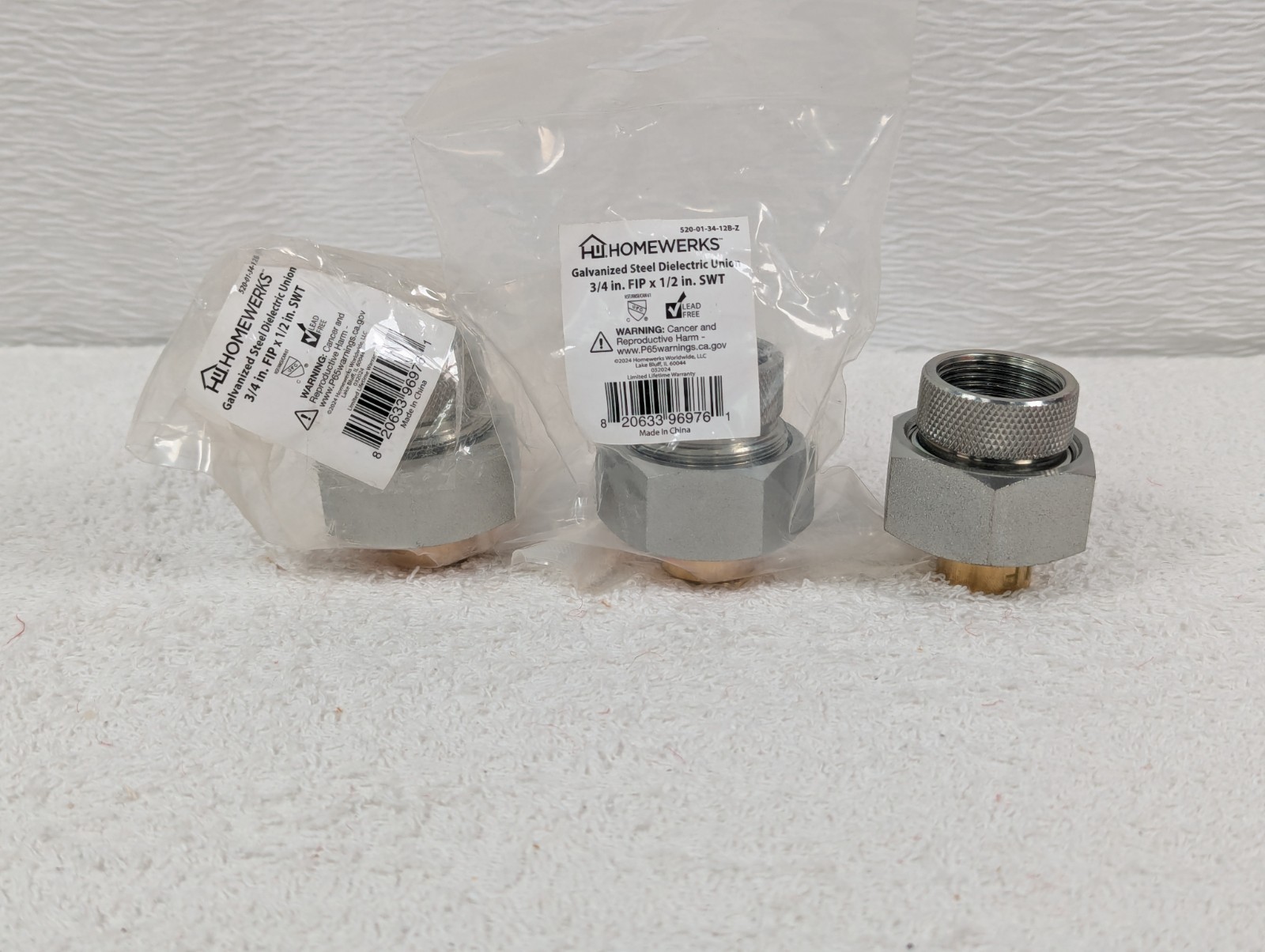Pipe Fitting - Dielectric Union - 3/4 x 1/2 In. - 520-01-34-12B-Z - 3 Pack