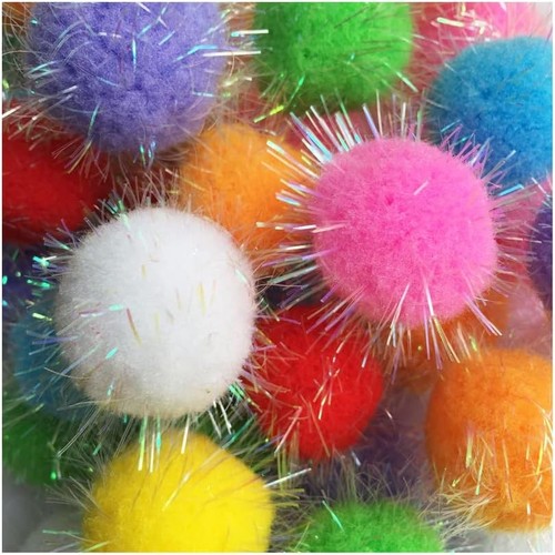 Luxurious 20PCS Sparkling Pom Pom Balls - 1.5-Inch Cat Toys for Kid-Friendly Fun - Picture 3 of 8