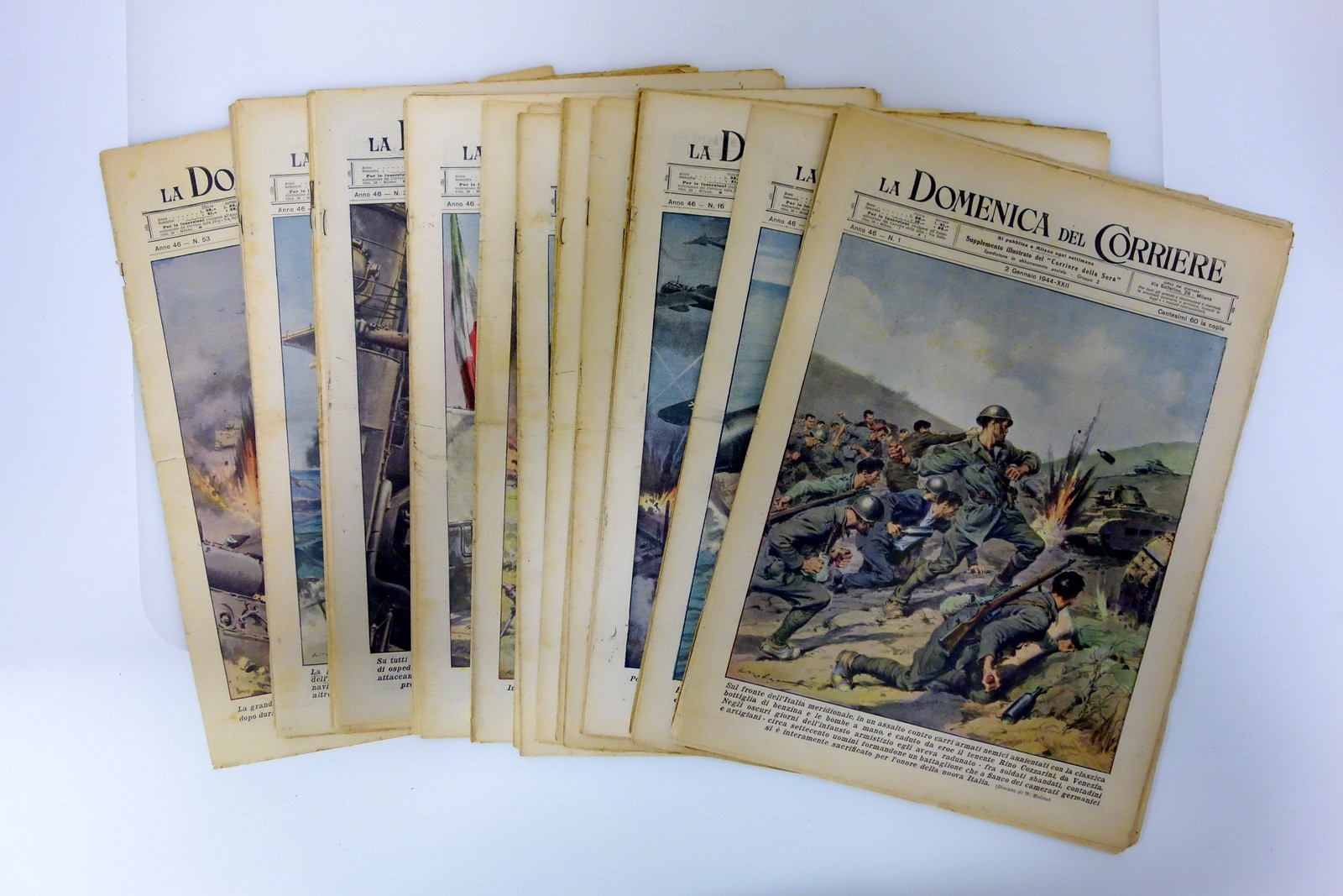 La Domenica del Corriere 1944 50 Numeri Non Rilegati Copertina Molino WW2