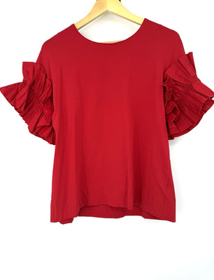 NWT Drew Womens Ruffle Sleeve V-neck Red Top Blouse Size Small MSRP $156