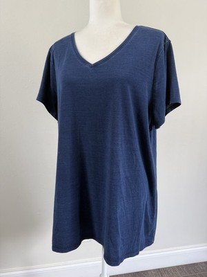 PUREJILL INDIGO Women s SS V Neck Lyocell Spandex Blue Shirt Sz XL