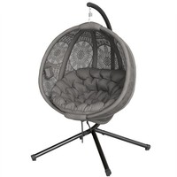 Outsunny Hanging Swing Chair w/ Metal Stand & Side Pocket, Charcoal Grey