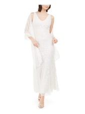 JKARA Womens Ivory Scarf Lined Sleeveless Tea-Length Evening Gown Dress 14