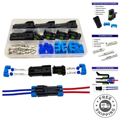 14-12 AWG 2 Pin s Kit 2 Wire Waterproof Automotive Electrical Plug s Quick Co...