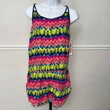 Miken Womens Chevron Print V-Back Romper Cover Up Multicolor Large X0014DSMG7