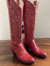 Larry Mahan Vintage Solid Red Lizard Knee High Cowboy Boots Womens Size 5B