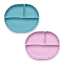 Silicone Plate Set 2 PCS Blue Pink Suction Bottom Baby Led Weaning