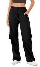 Women's Lightweight Cargo Sweatpants, Stretch Woven, Cinchable Hems, Pockets
