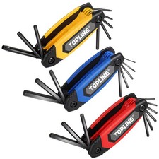 Topline 25-piece Folding Hex Key Set, 3 Pack, Portable Yellow, Red, Blue