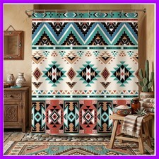 Western Aztec Shower Curtain, Boho Southwestern Native American Ethnic Triang...
