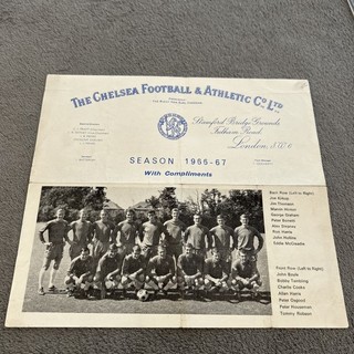 CHELSEA FC 1966/67 OFFICIAL AUTOGRAPH PRE PRINTED SQUAD SHEET