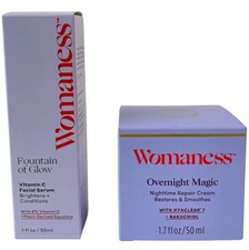 Womaness Overnight Magic Nighttime Repair Cream + Vitamin C Facial Skin Serum