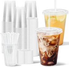 100 Pack 16 oz Disposable Clear Plastic Cups with Lids and Straws  Cold