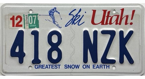 *BARGAIN BIN* 2007 Ski Utah License Plate #418 NZK