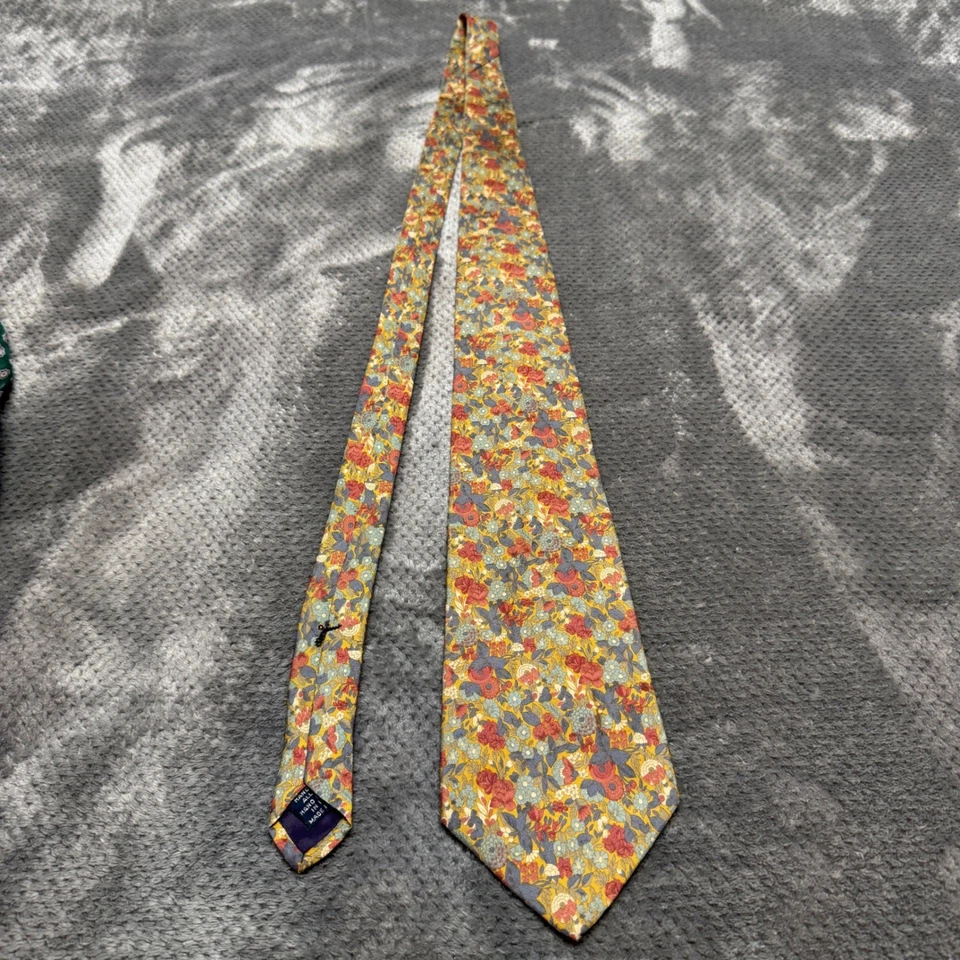 Kenneth Gordon New Orleans Silk Floral Tie Hand Printed Italy Made in USA Yellow - Image 2 of 4