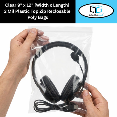 9'' x 12'' Clear Reclosable Plastic Poly Bags 2 Mil Top Seal Baggies Pack of 10000