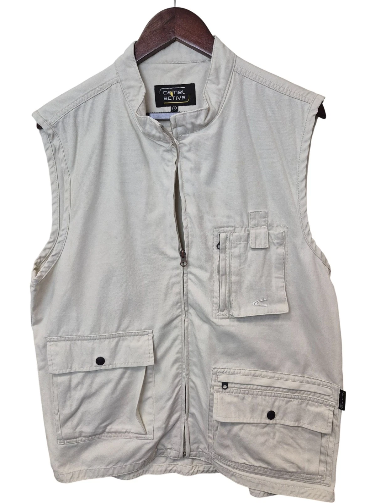 Camel Active Fishing Vest Men's Size L Beige Khaki Multi-Pocket Outdoor