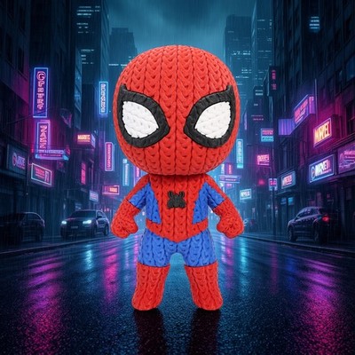 Spider-Man Knitted Figurine Crochet Toy- 12cm Marvel Spider Man Red Blue Costume